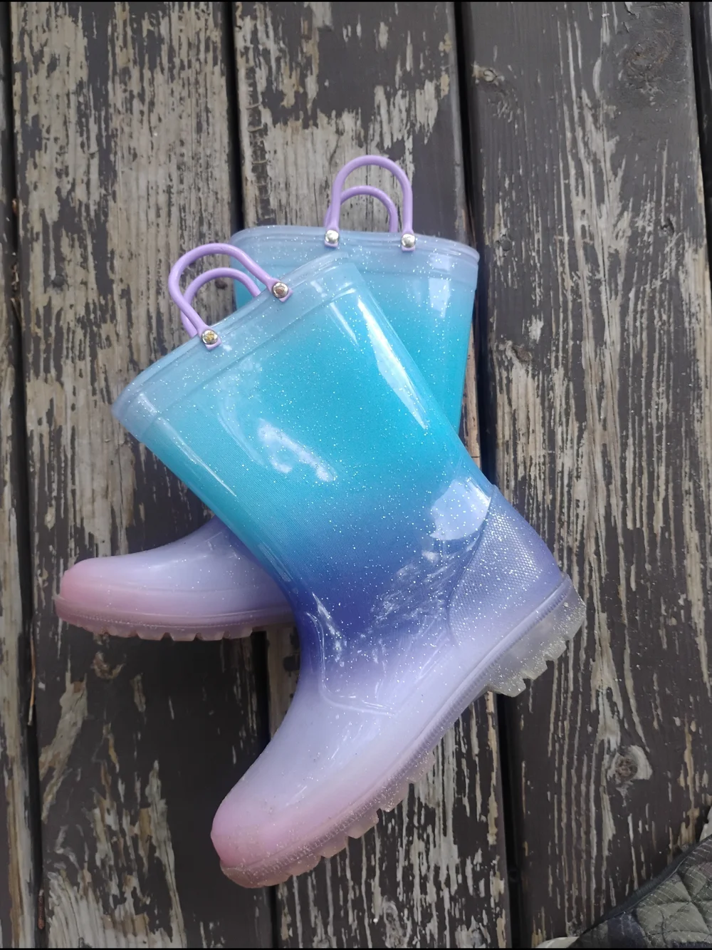 Kids Ombre Glitter Rain Boots - Pink Purple Blue